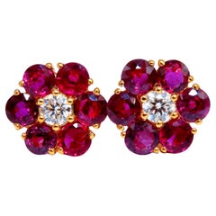6.12 Carat Natural Ruby Diamonds Cluster Stud Earrings 14 Karat