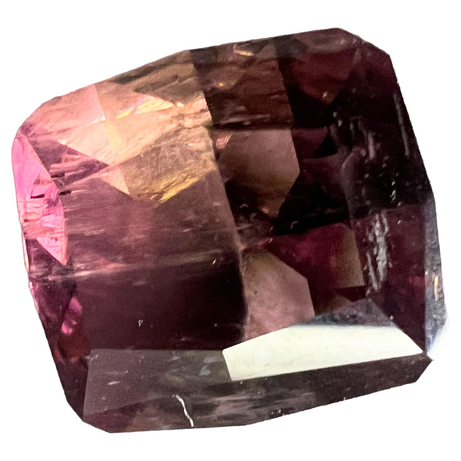 Artisan 6.12ct Square Bi-Color Tourmaline Gemstone  For Sale