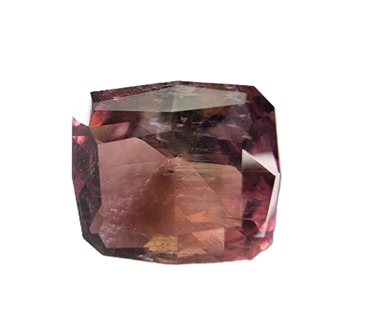 6.12ct Square Bi-Color Tourmaline Gemstone  For Sale 1
