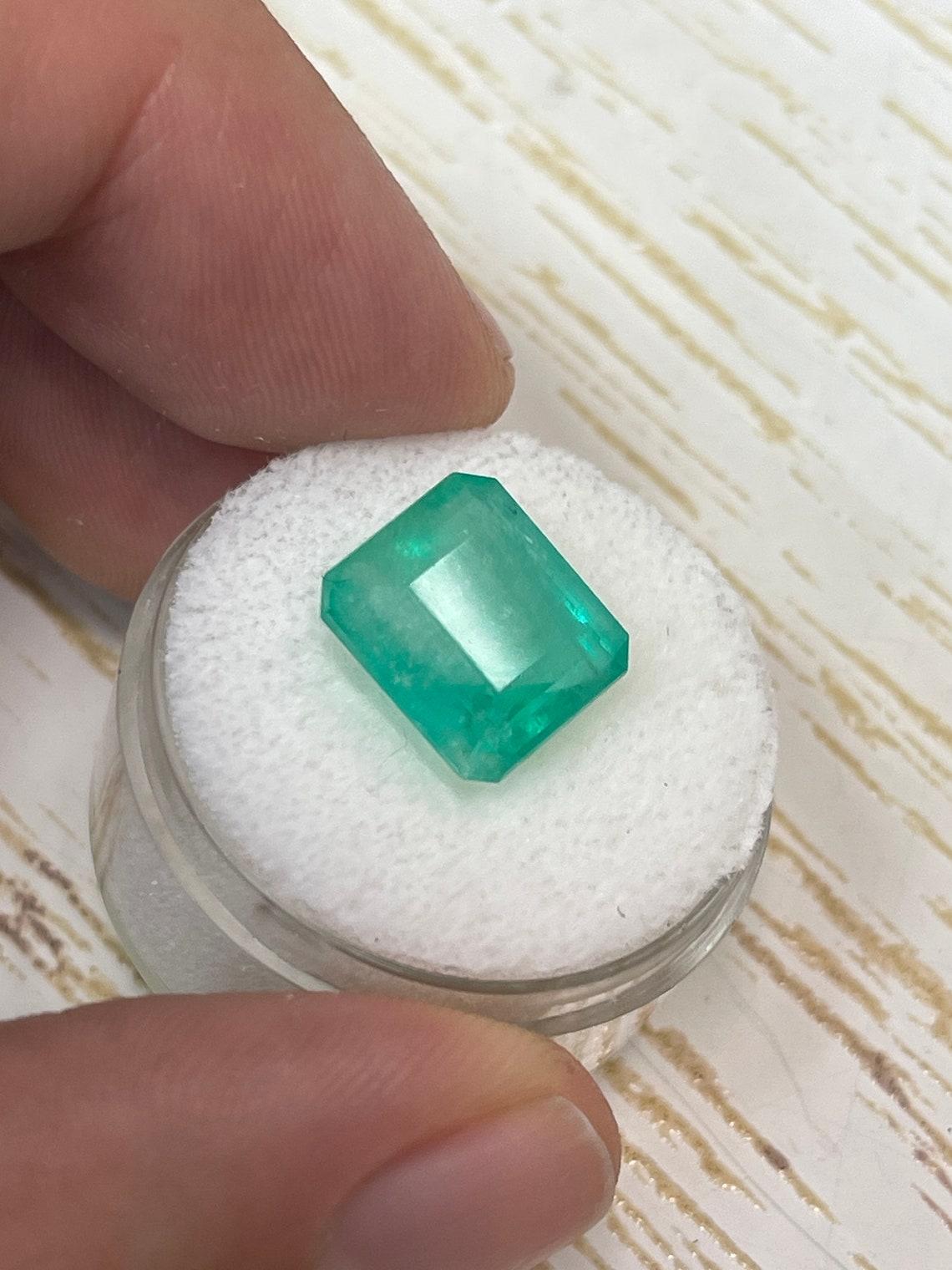 Women's 6.13 Carat 11.5x10.3 Earthy Pastel Green Colombian Emerald - Emerald Cut May For Sale