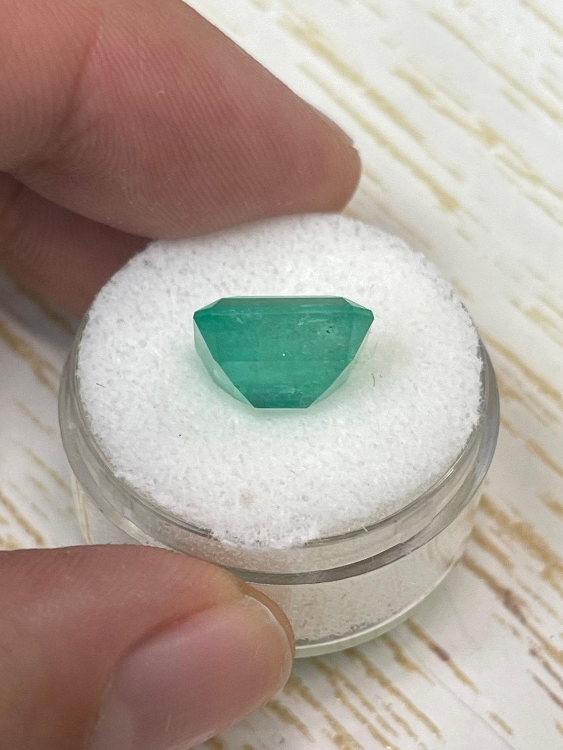 6.13 Carat 11.5x10.3 Earthy Pastel Green Colombian Emerald - Emerald Cut May For Sale 1