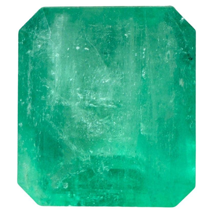 6.13 Carat 11.5x10.3 Earthy Pastel Green Colombian Emerald - Emerald Cut May For Sale