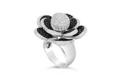 Roman Malakov 6.13 Carat Total Round White & Black Diamond Flower Cocktail Ring