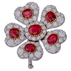 6.13 Carat Burma No Heat Ruby and Diamond Brooch in 18Karat White Gold