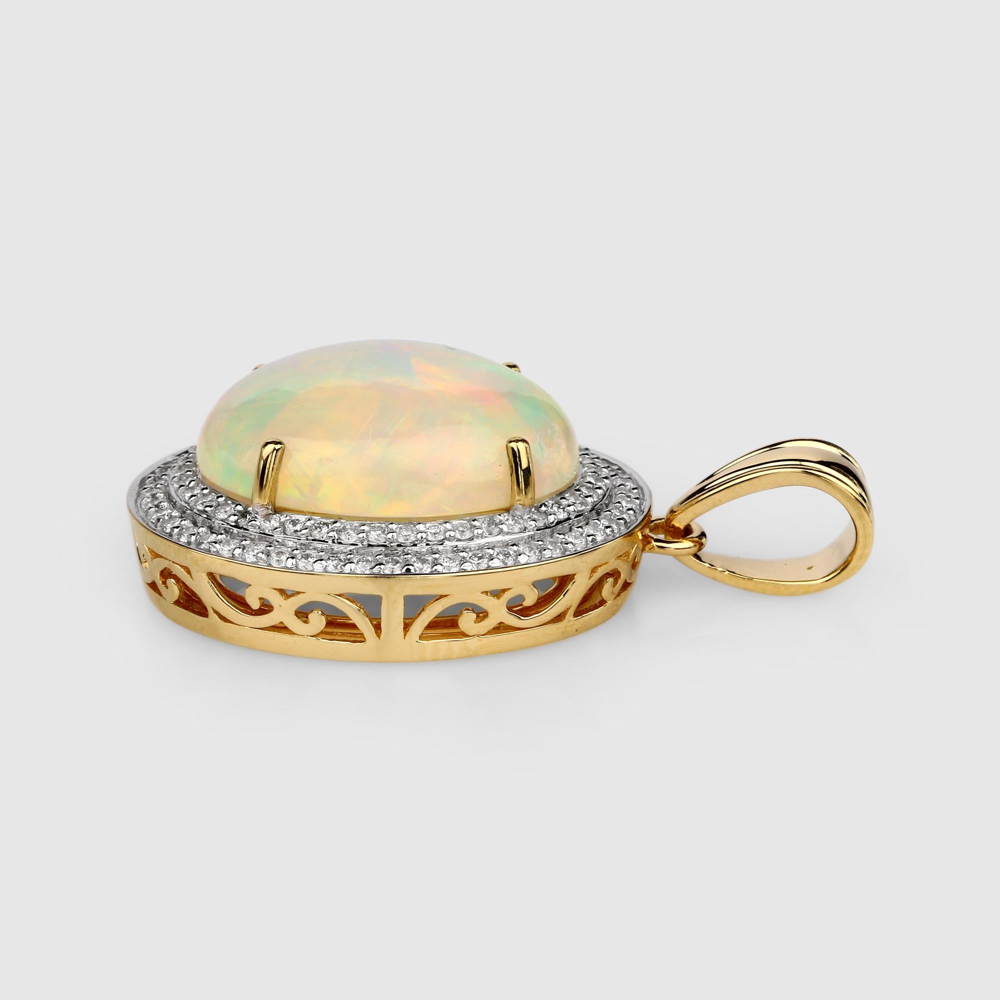 Contemporary 6.13 Carat Ethiopian Opal and White Diamond 14 Karat Yellow Gold Pendant