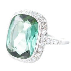 6.13 Carat Green Tourmaline and Diamond Ring Modern Estate
