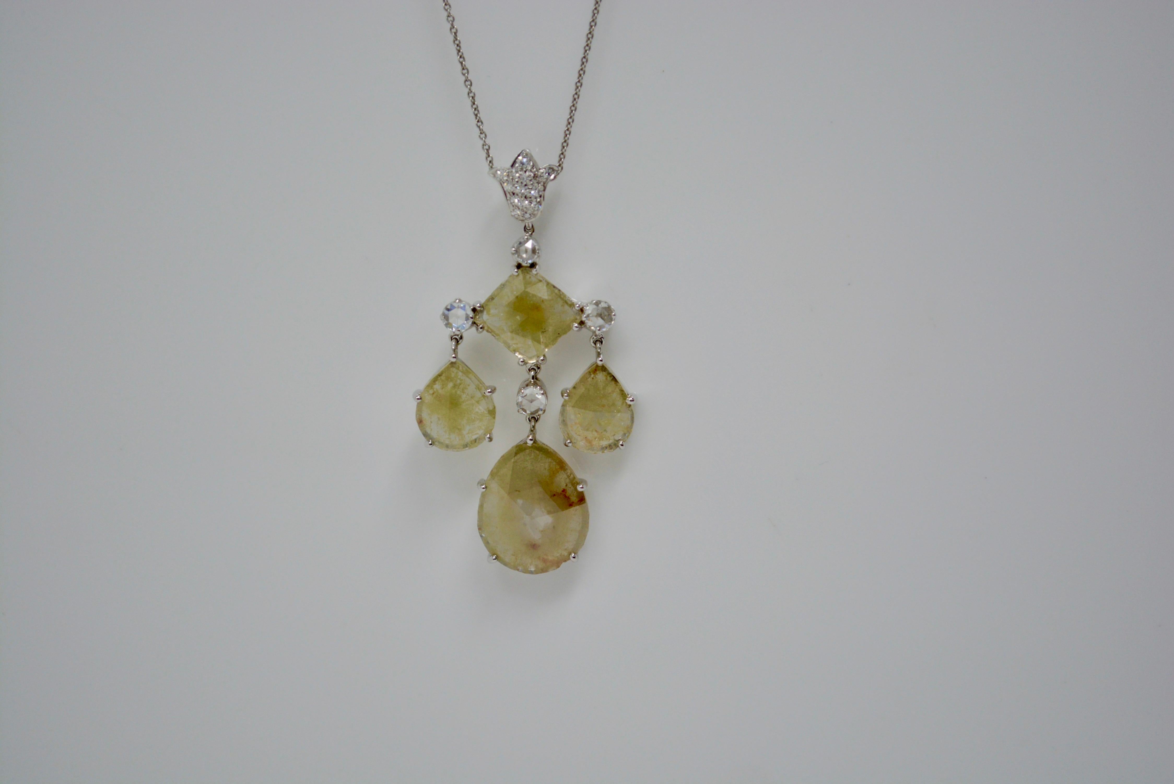 Contemporary 6.13 Carat Natural Yellow Slice Diamond and White Diamond Necklace For Sale