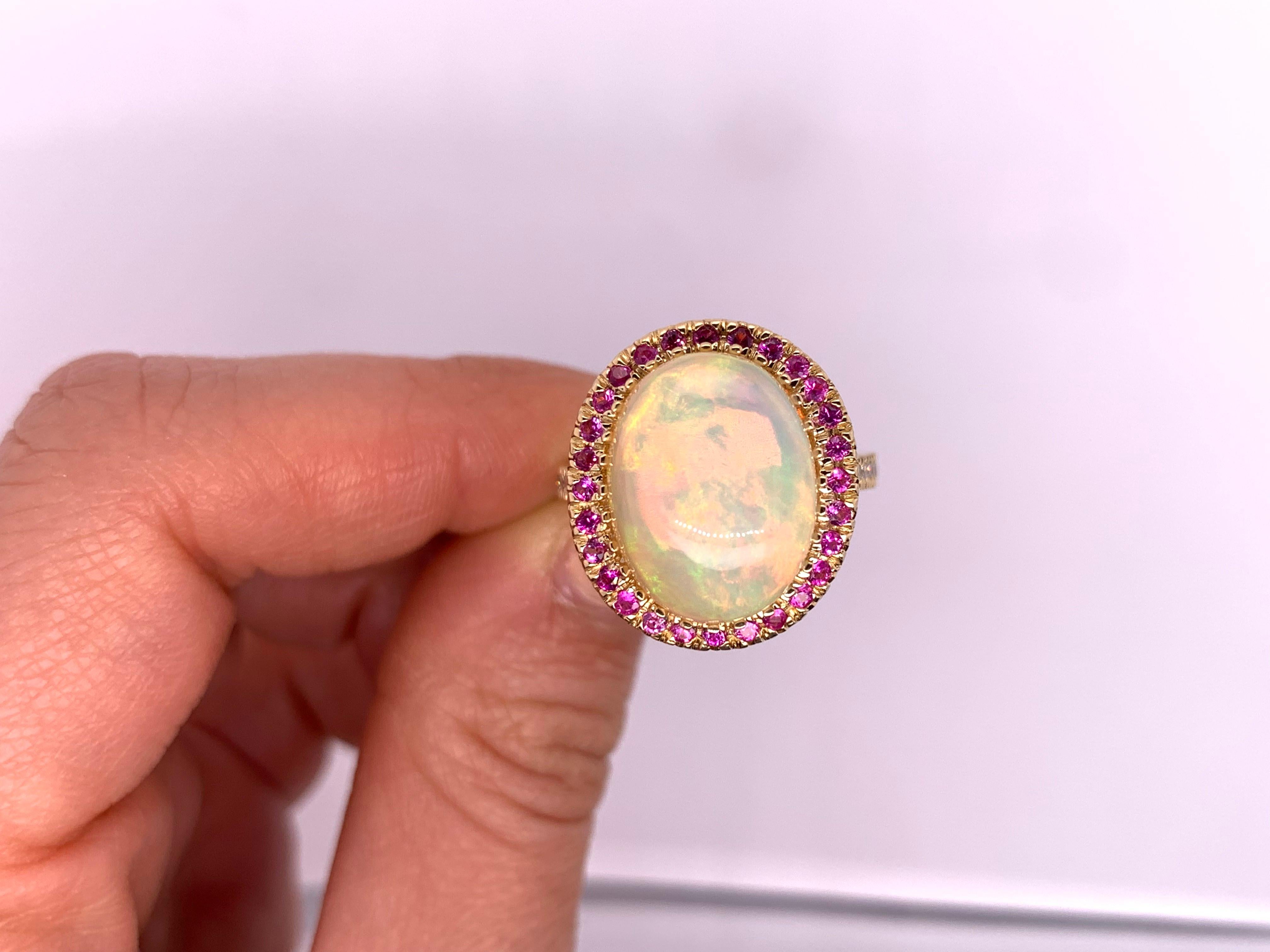 Contemporary 6.13 Carat Opal, Pink Sapphire and Diamond Ring