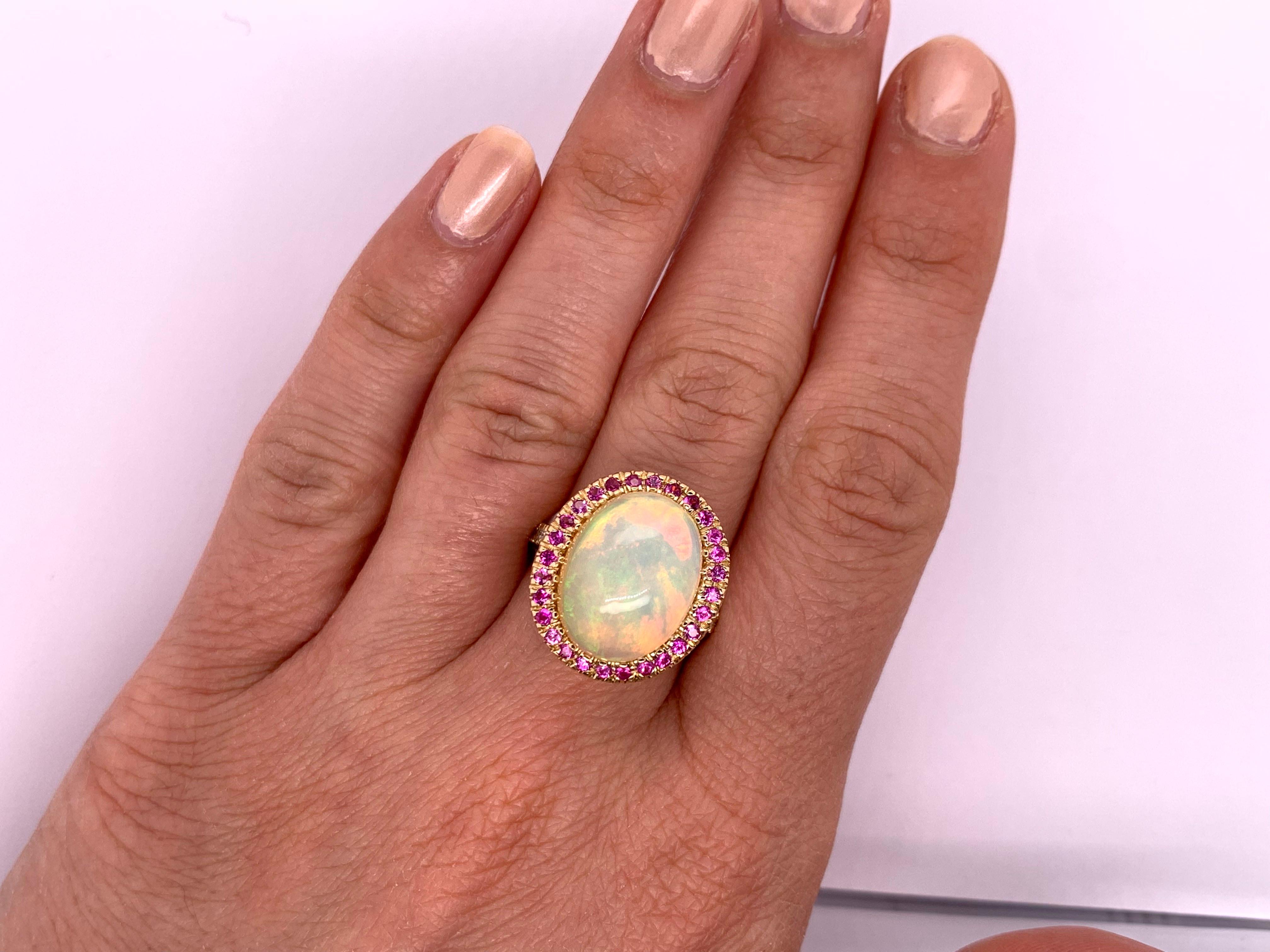 Oval Cut 6.13 Carat Opal, Pink Sapphire and Diamond Ring
