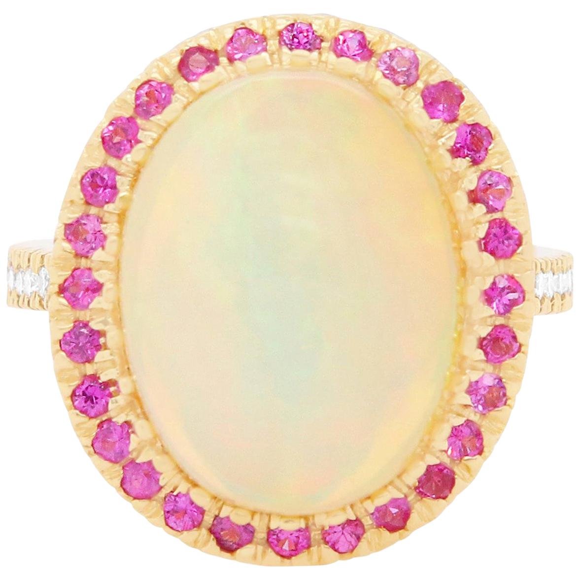 6.13 Carat Opal, Pink Sapphire and Diamond Ring