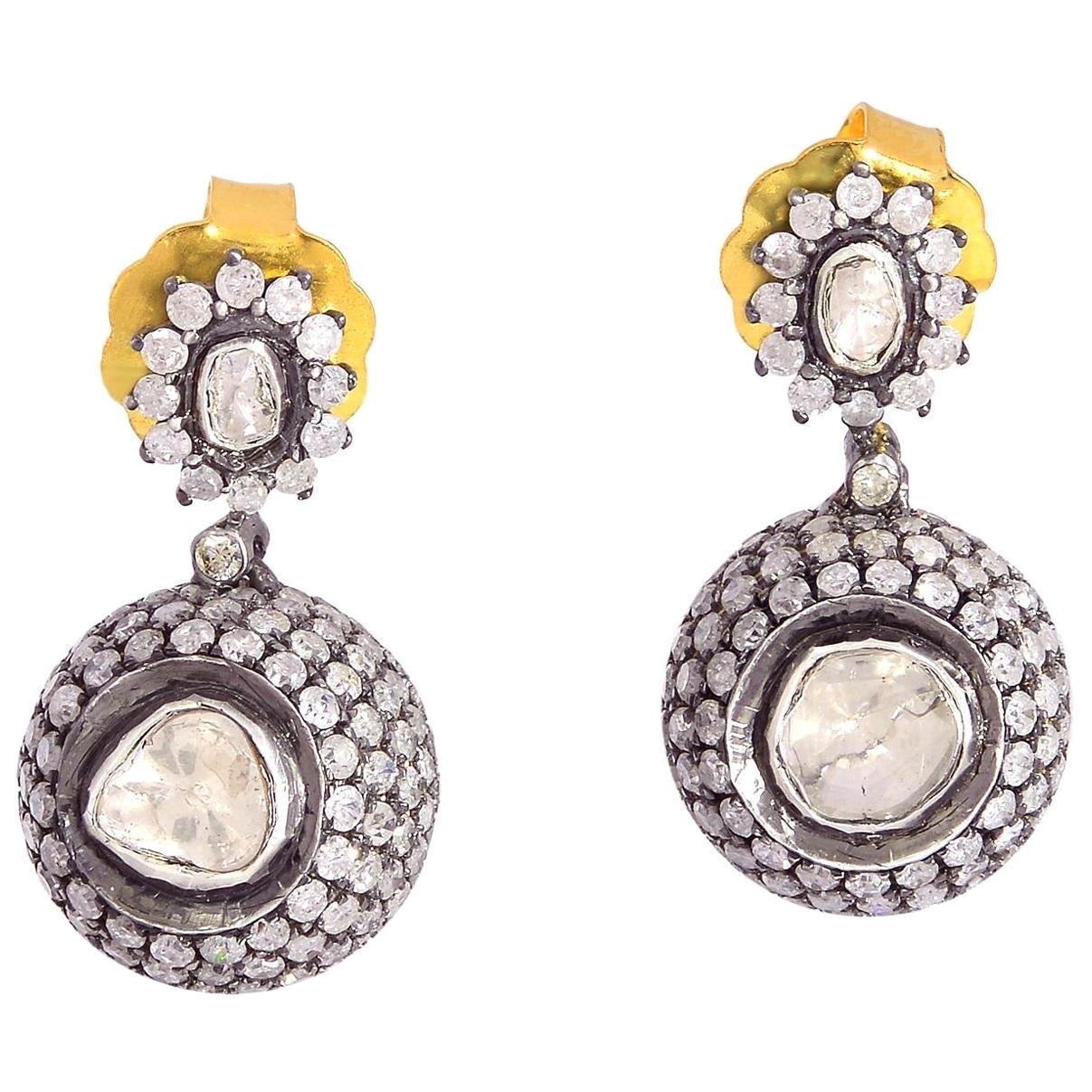 6.13 Carat Rose Cut Diamond Earrings For Sale