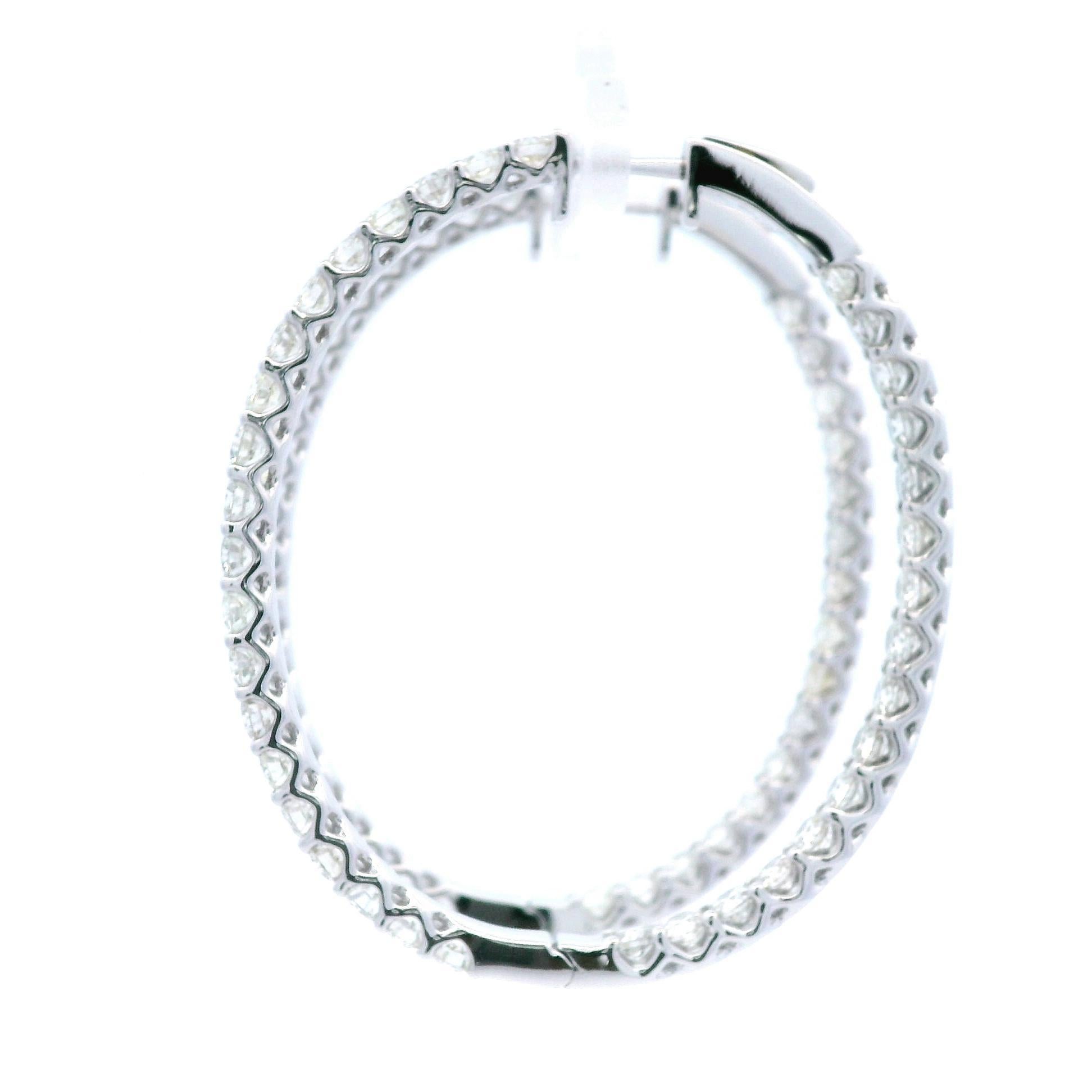 Contemporary 6.13 Carat Round Diamond Hoop Earrings White Gold For Sale