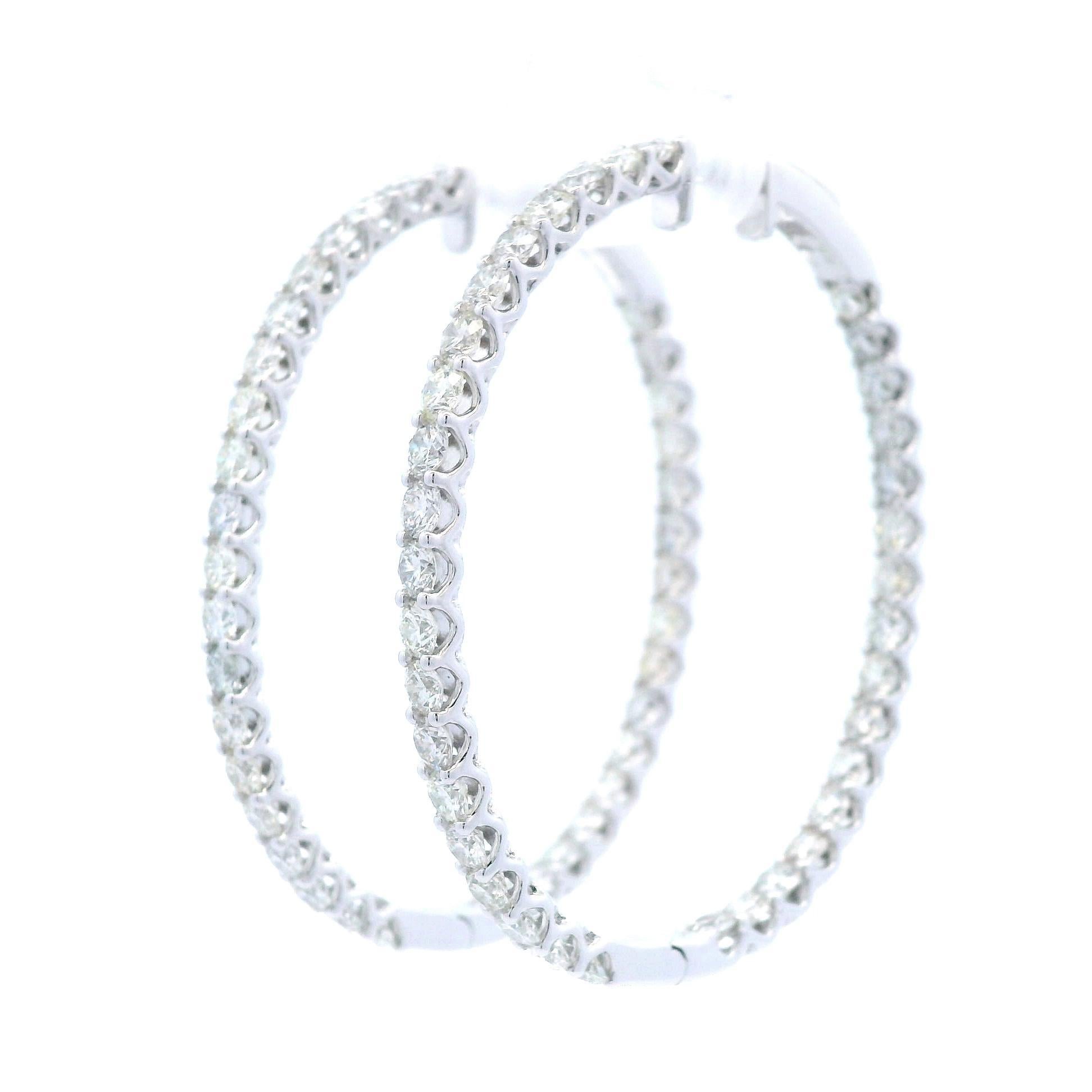 Round Cut 6.13 Carat Round Diamond Hoop Earrings White Gold For Sale