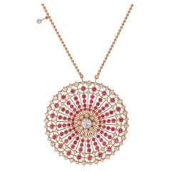 Collana con ciondolo rotondo di 6,13 carati di rubino e 3,68 carati di diamante, oro rosa 14k