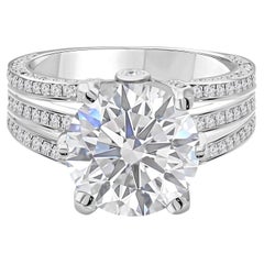 6.13 Carat SI Clarity HI Color Solitaire Round Diamond Ring 18 Karat White Gold