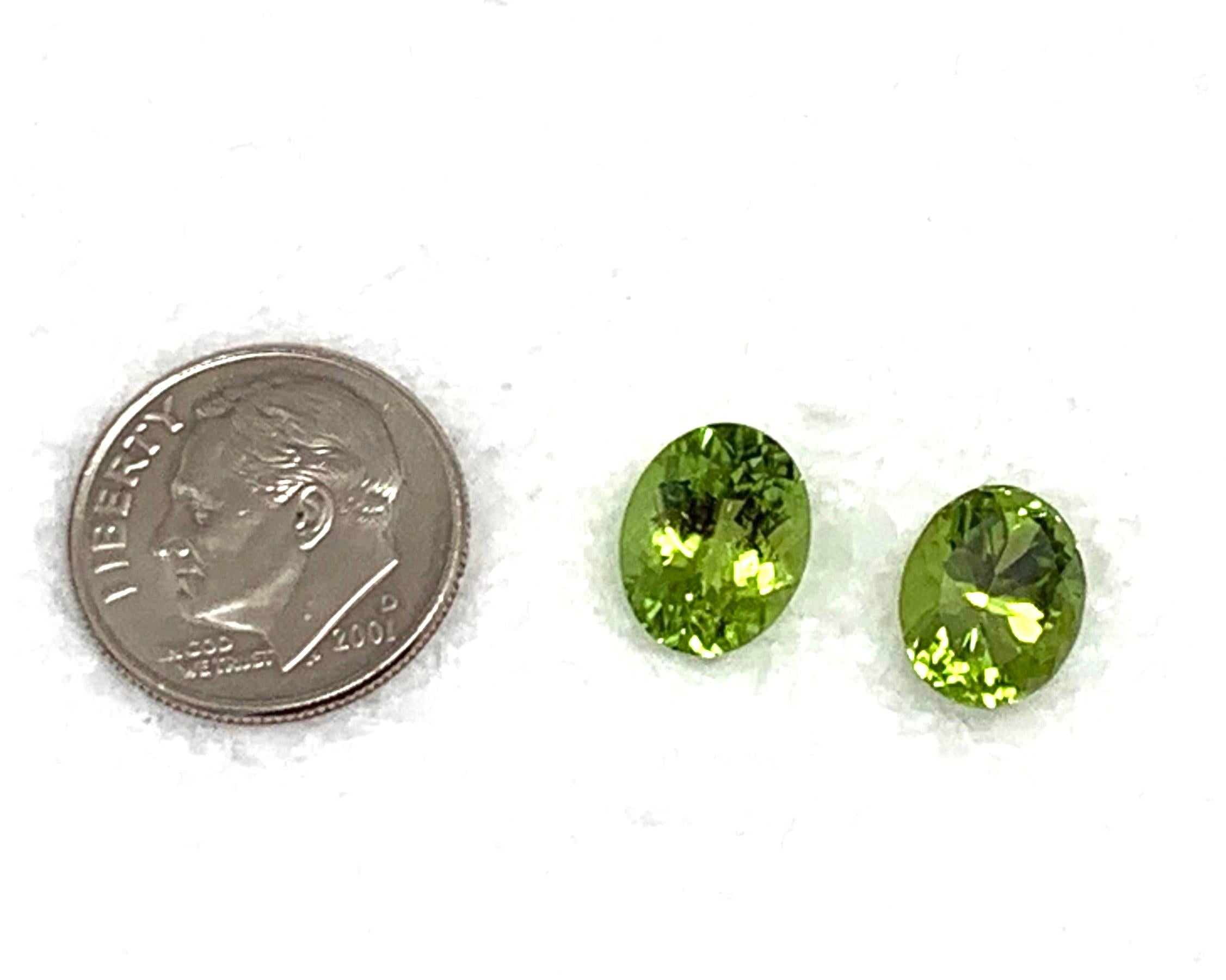 Artisan 6.02 Carats Total Weight, Apple Green Oval Peridot, Pair of Loose Gemstones For Sale