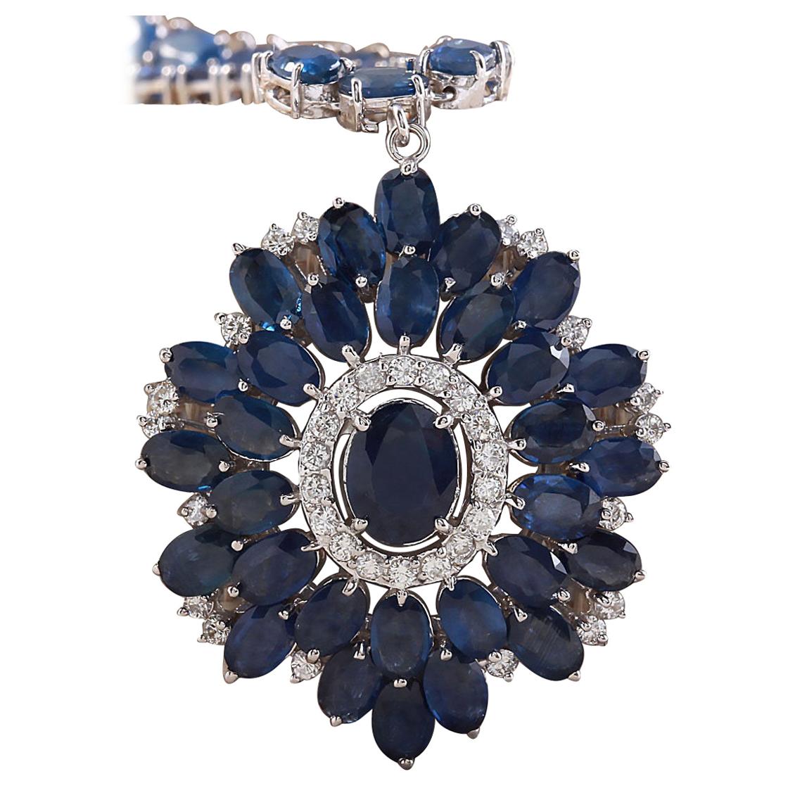 Natural Sapphire Diamond Necklace In 14 Karat White Gold  For Sale