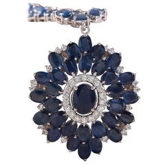 Natural Sapphire Diamond Necklace In 14 Karat White Gold