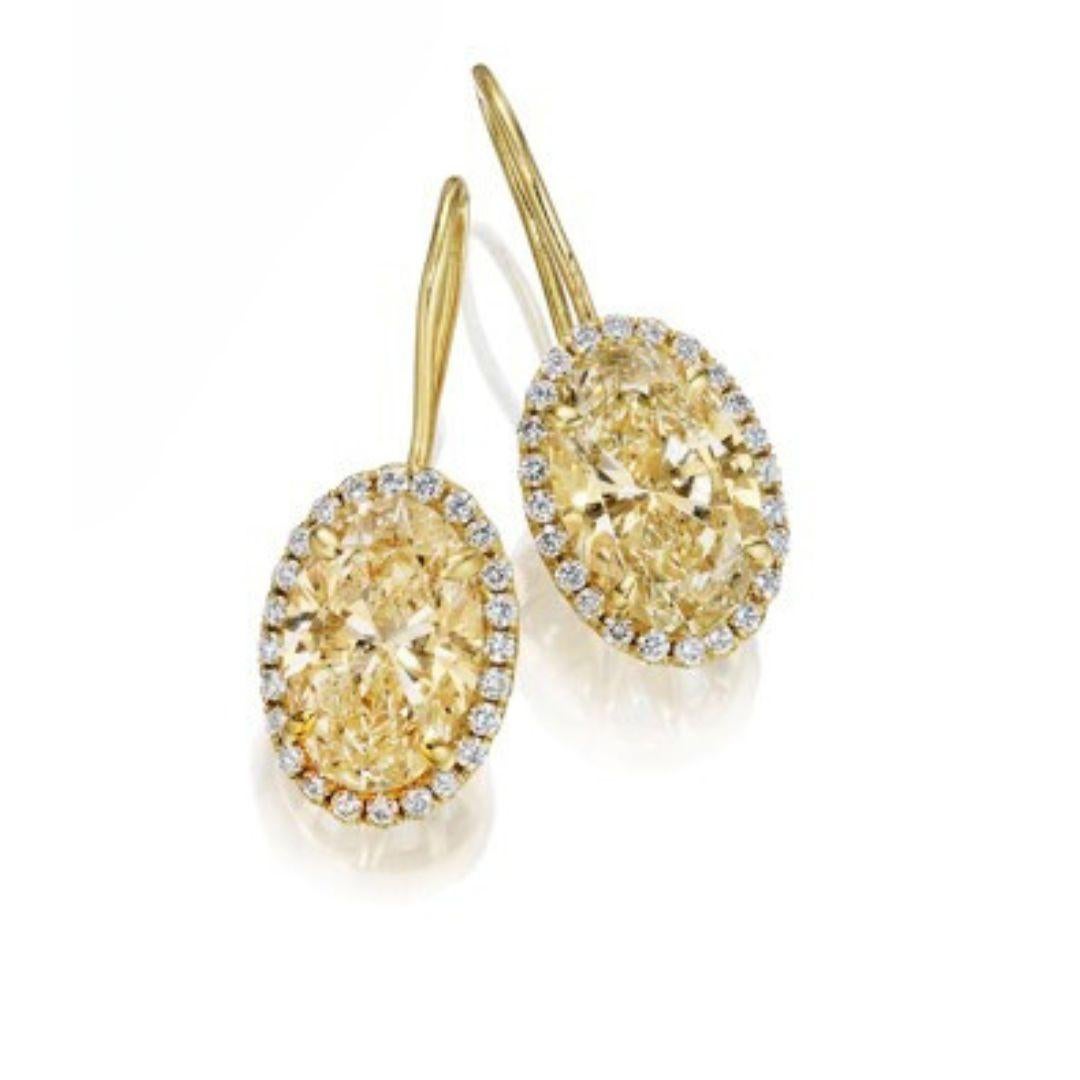 6,13 Karat GIA-zertifizierte ovale gelbe Diamant-Ohrringe aus 18KT Gold für Damen oder Herren im Angebot