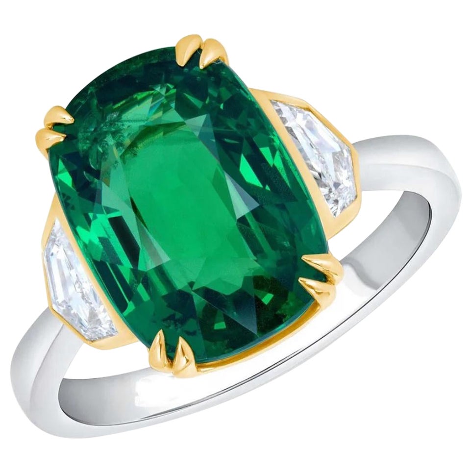 Ring mit 6,13 Karat, unbehandeltem Tsavorit und Granat im Kissenschliff. GIA-zertifiziert.