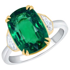 6.13ct, untreated cushion Tsavorite Garnet ring. GIA certified.