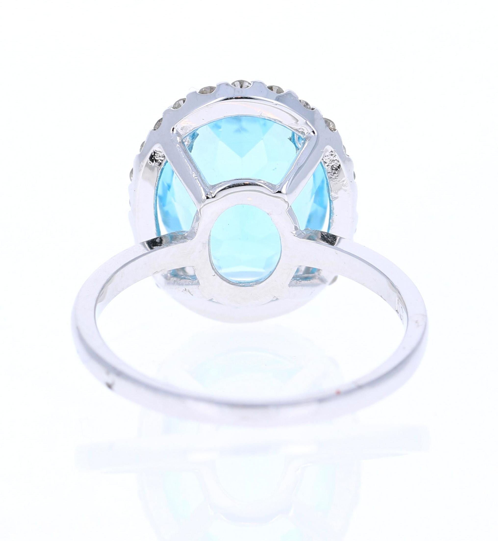 Contemporary 6.14 Carat Blue Topaz Diamond 14 Karat White Gold Ring