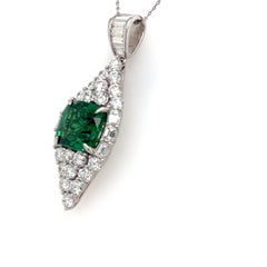 6.14 Carat Cushion Cut Tsavorite Garnet Diamond Pendant Necklace