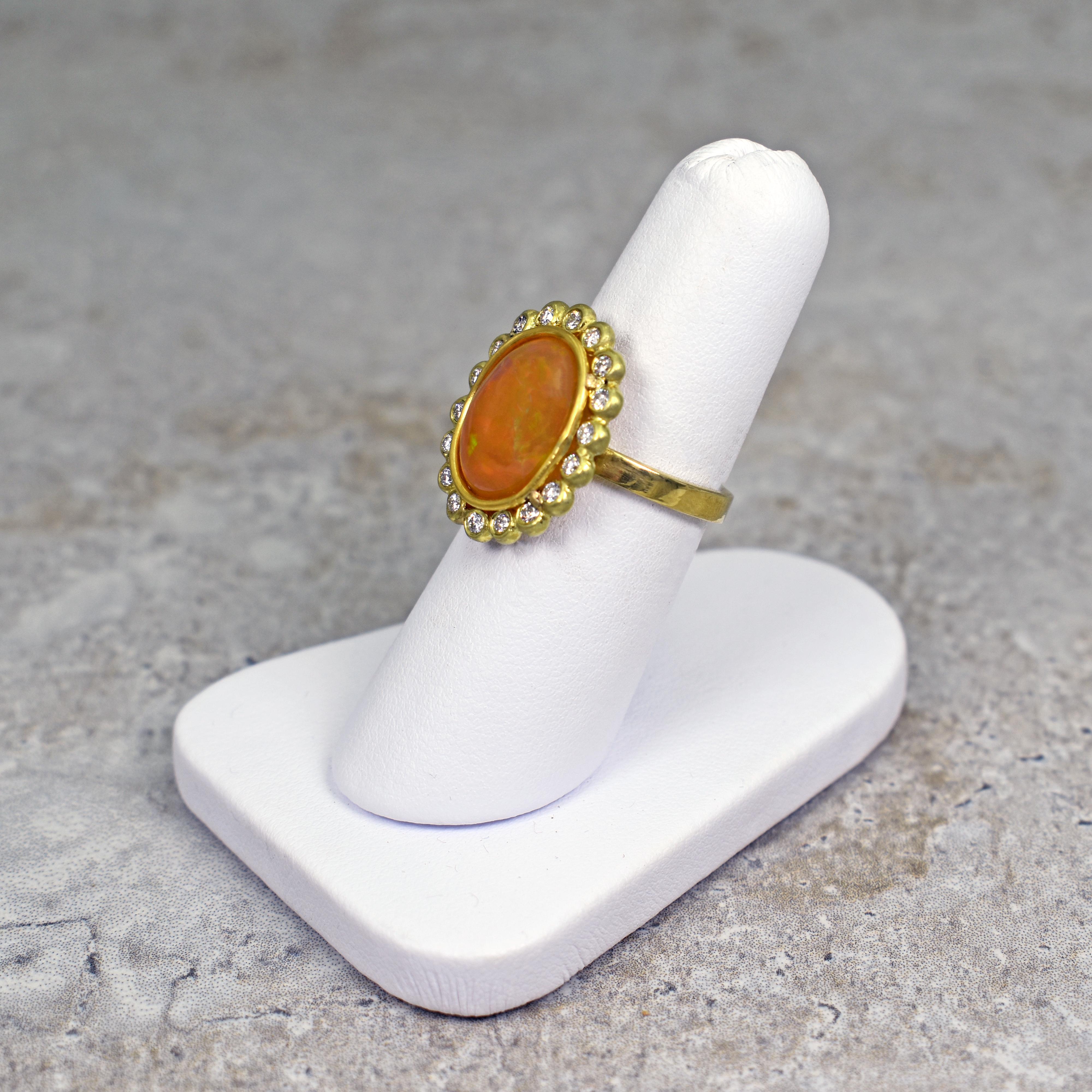 Women's 6.14 Carat Ethiopian Opal 22 Karat Gold Diamond Halo Cocktail Ring