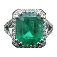 6.14 Carat GRS Certified Colombian Emerald Diamond Platinum Ring