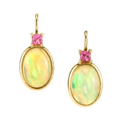 6.14 Carat Opal and Spinel 18 Karat Yellow Gold Earrings