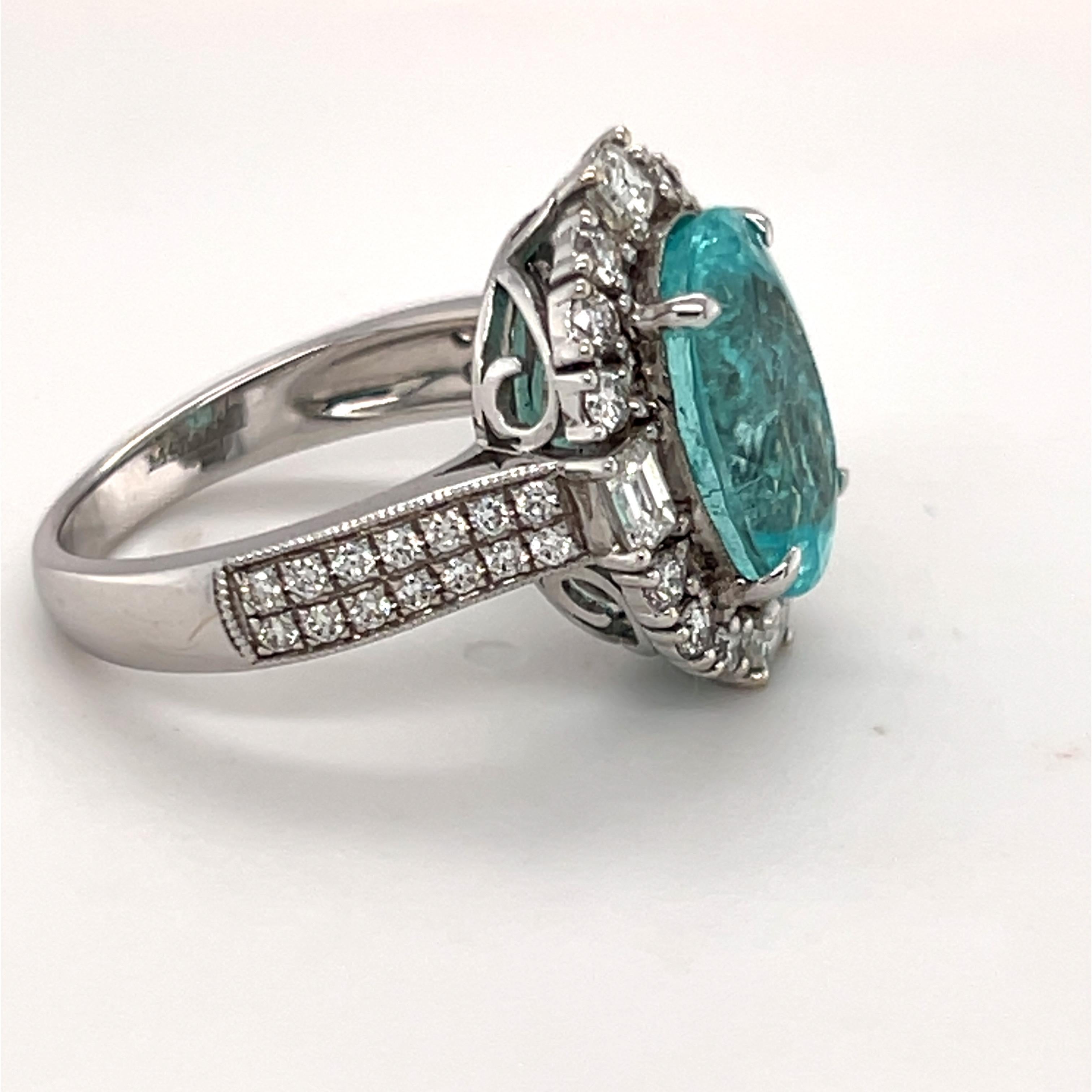 6.14 Carat Oval Cut Paraiba Tourmaline Diamond Engagement Ring For Sale 5