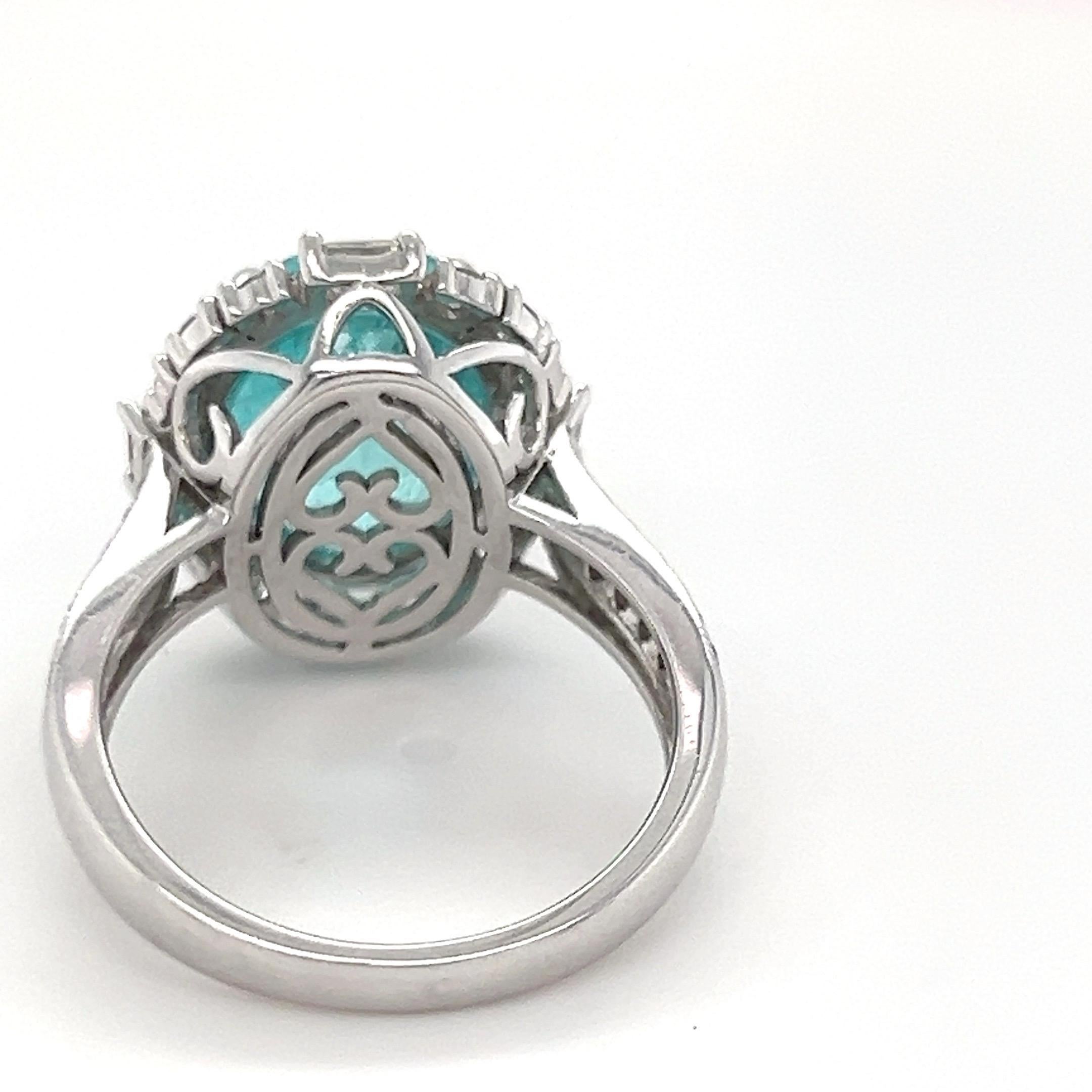 Women's 6.14 Carat Oval Cut Paraiba Tourmaline Diamond Engagement Ring For Sale