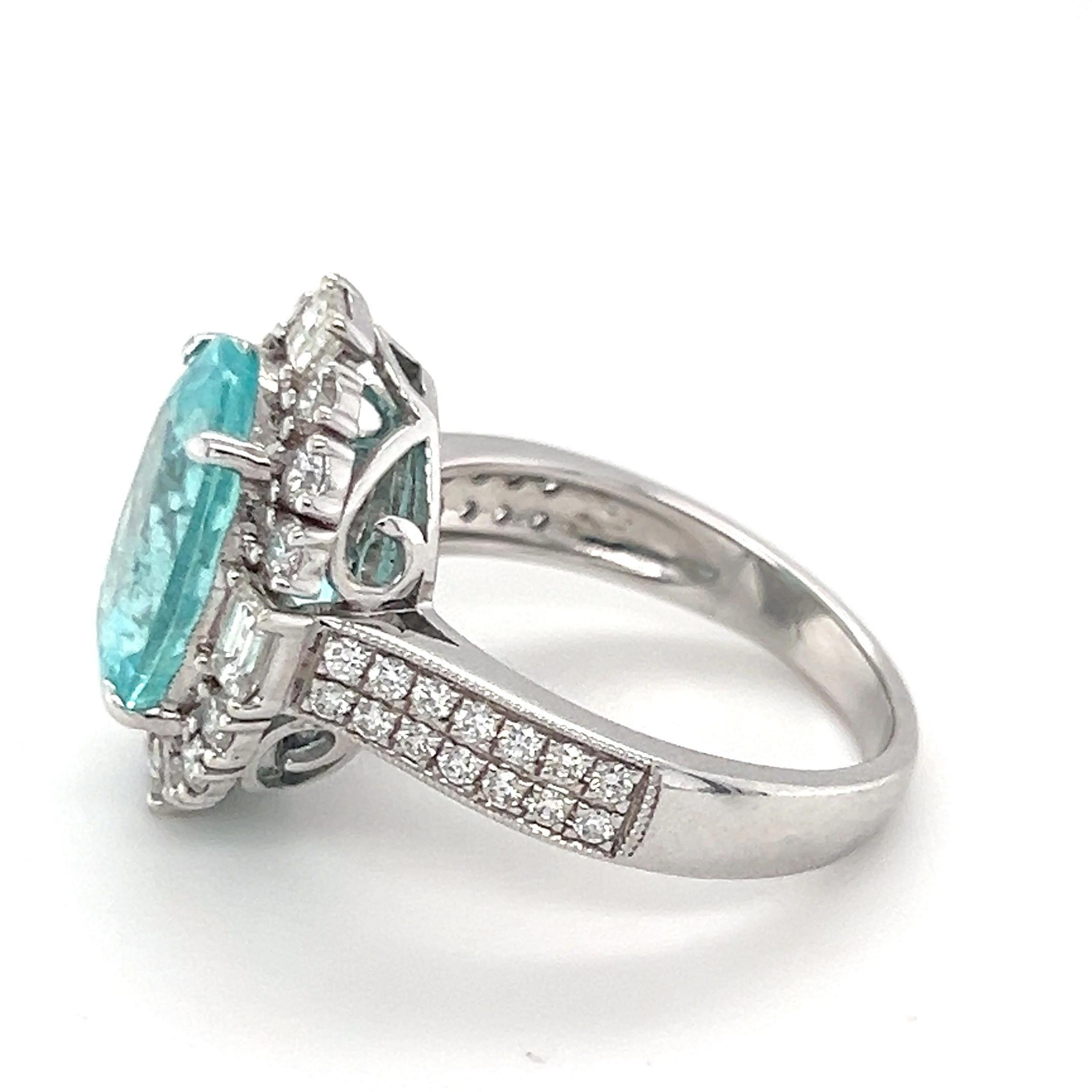 6.14 Carat Oval Cut Paraiba Tourmaline Diamond Engagement Ring For Sale 1
