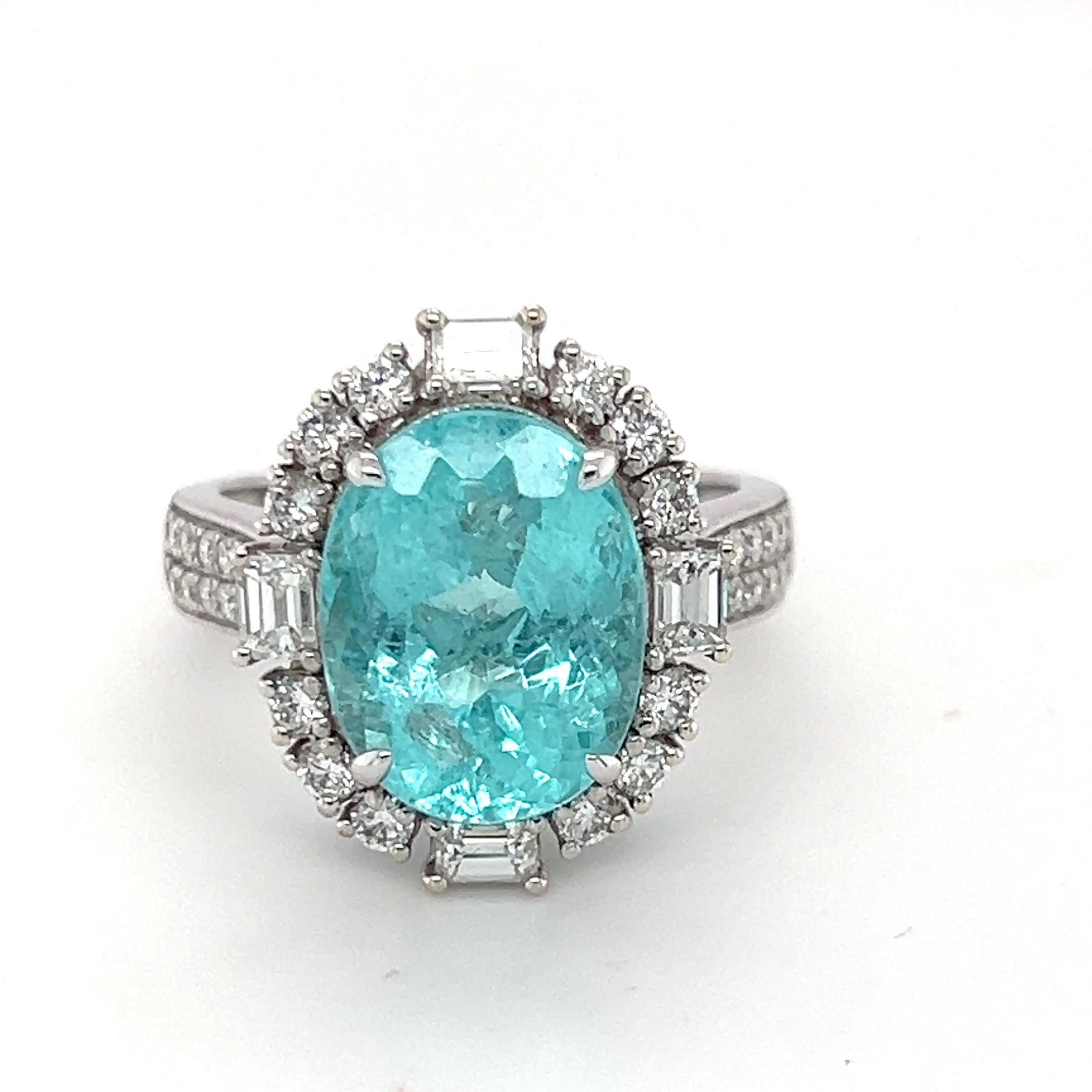 6.14 Carat Oval Cut Paraiba Tourmaline Diamond Engagement Ring For Sale 2