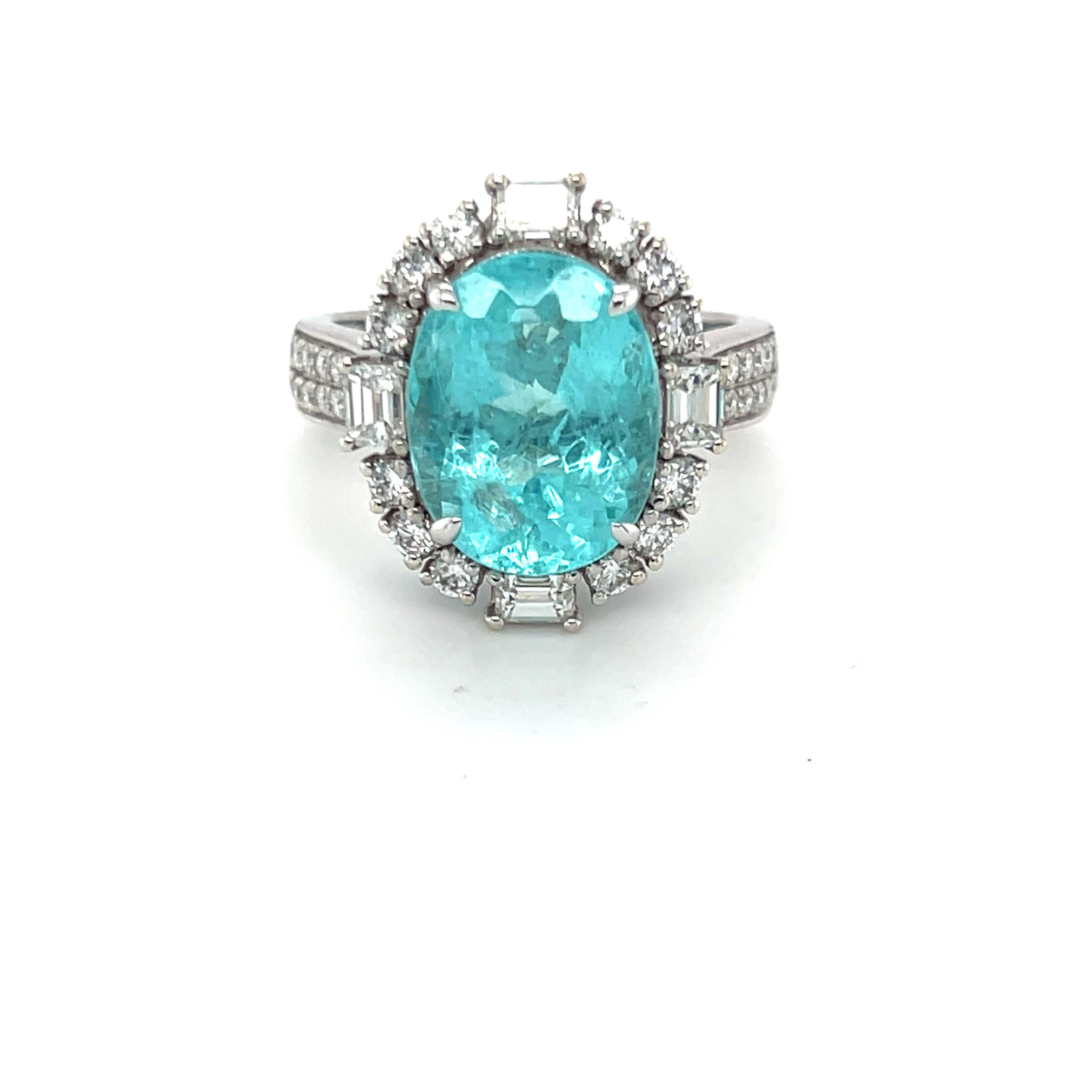 6.14 Carat Oval Cut Paraiba Tourmaline Diamond Engagement Ring For Sale 4