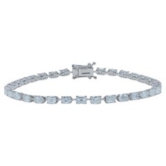 Pulsera de tenis con diamantes talla oval y esmeralda de 6,14 quilates en oro blanco de 18 quilates