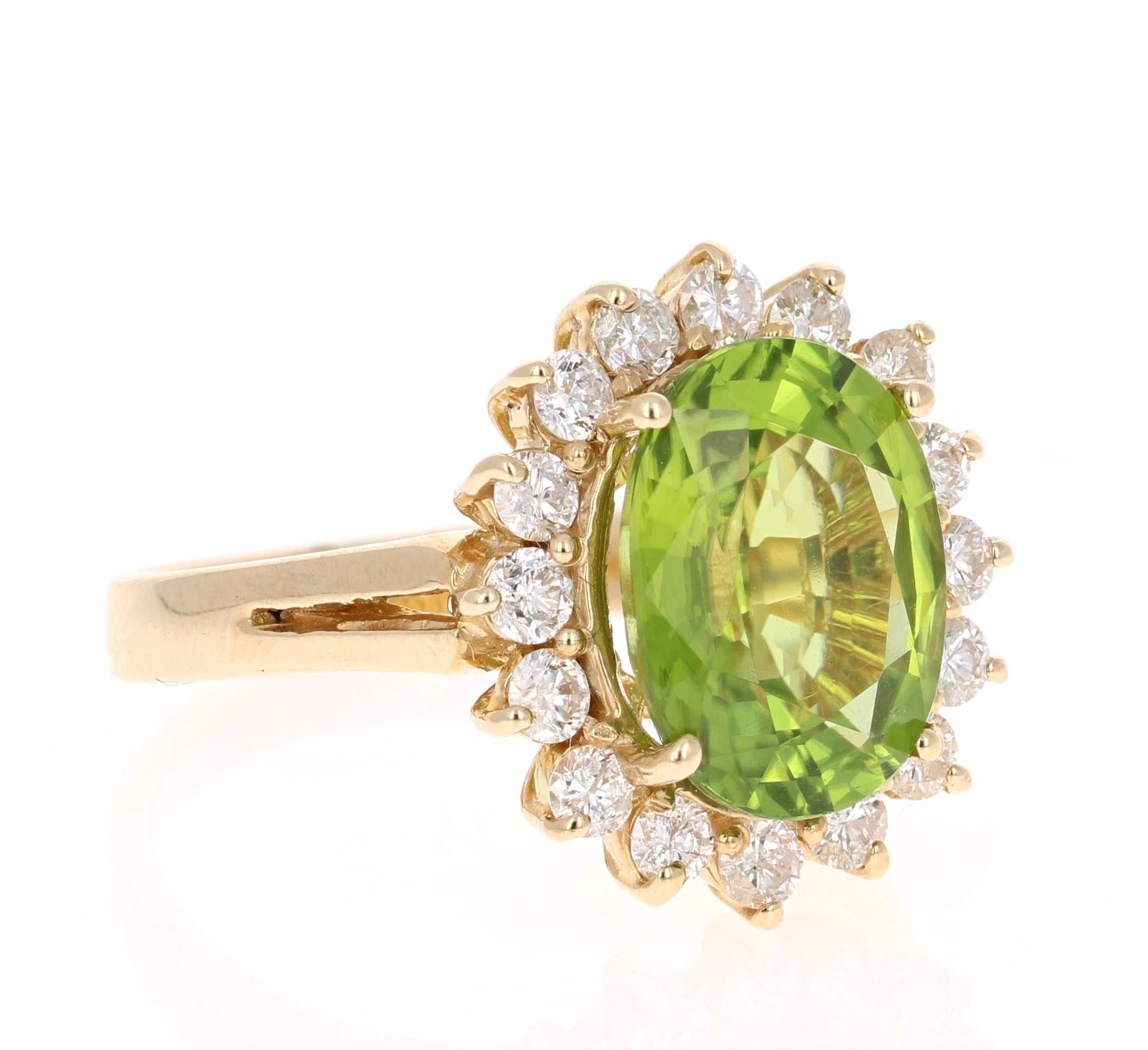 6.14 Carat Peridot Diamond Ballerina Yellow Gold Ring


This beautiful ring has a large Oval Cut Peridot in the center that weighs 5.25 carats. The ring is surrounded by 16 Round Cut Diamonds that weigh 0.89 carat.  The total carat weight of this