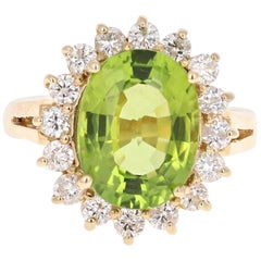 6.14 Carat Peridot Diamond Ballerina Yellow Gold Ring