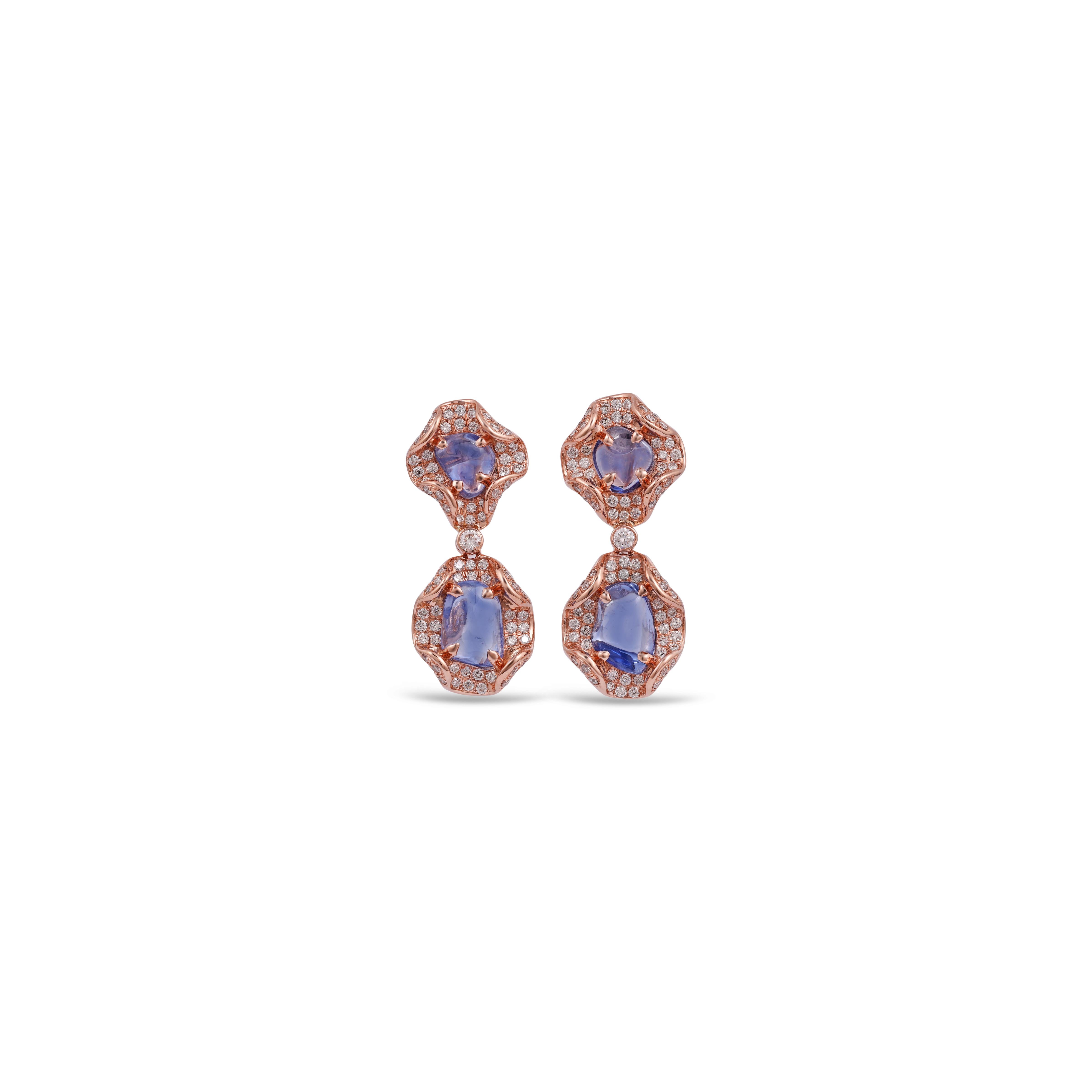 Contemporary 6.15 Carat Blue Sapphire and Diamond Earring  For Sale