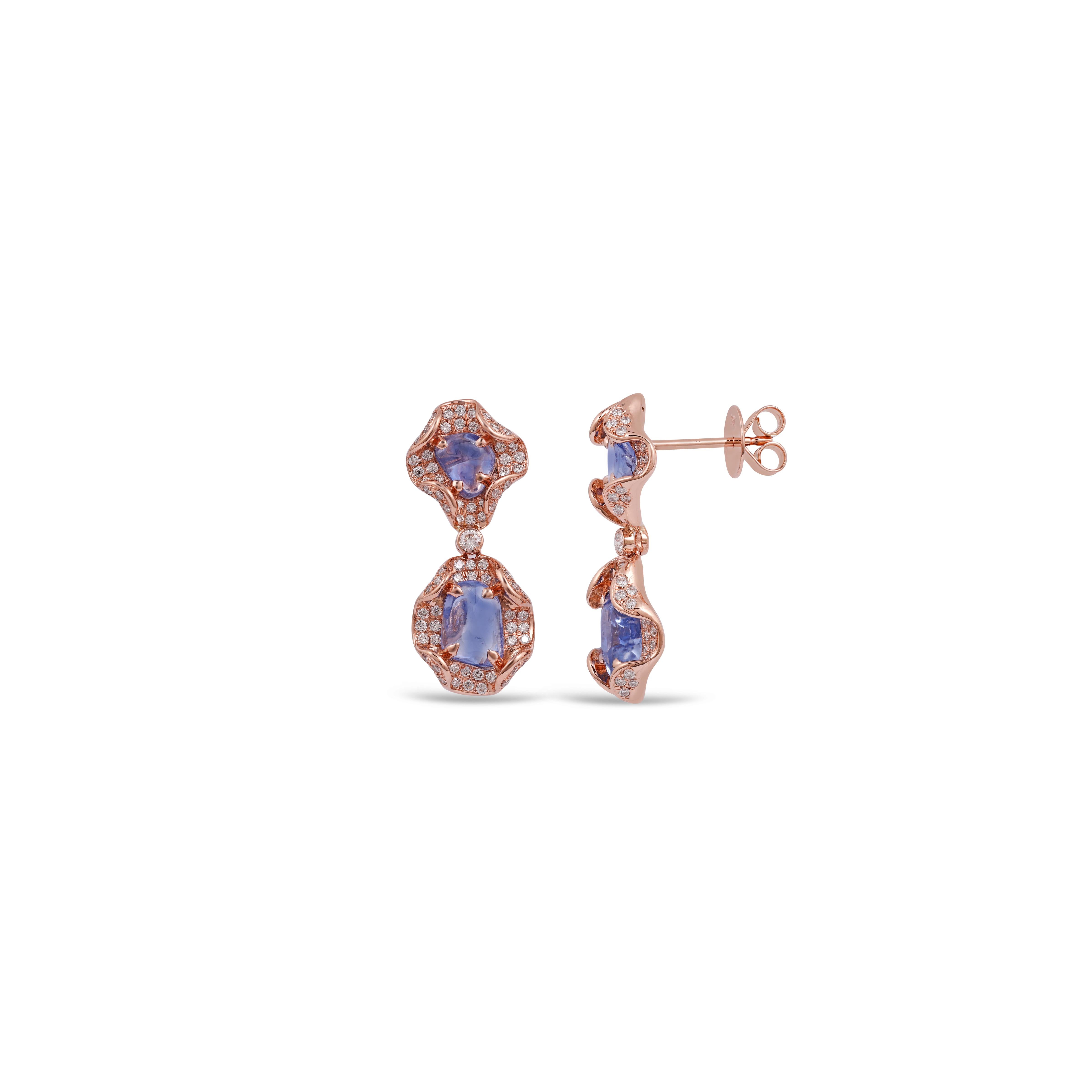 Mixed Cut 6.15 Carat Blue Sapphire and Diamond Earring  For Sale