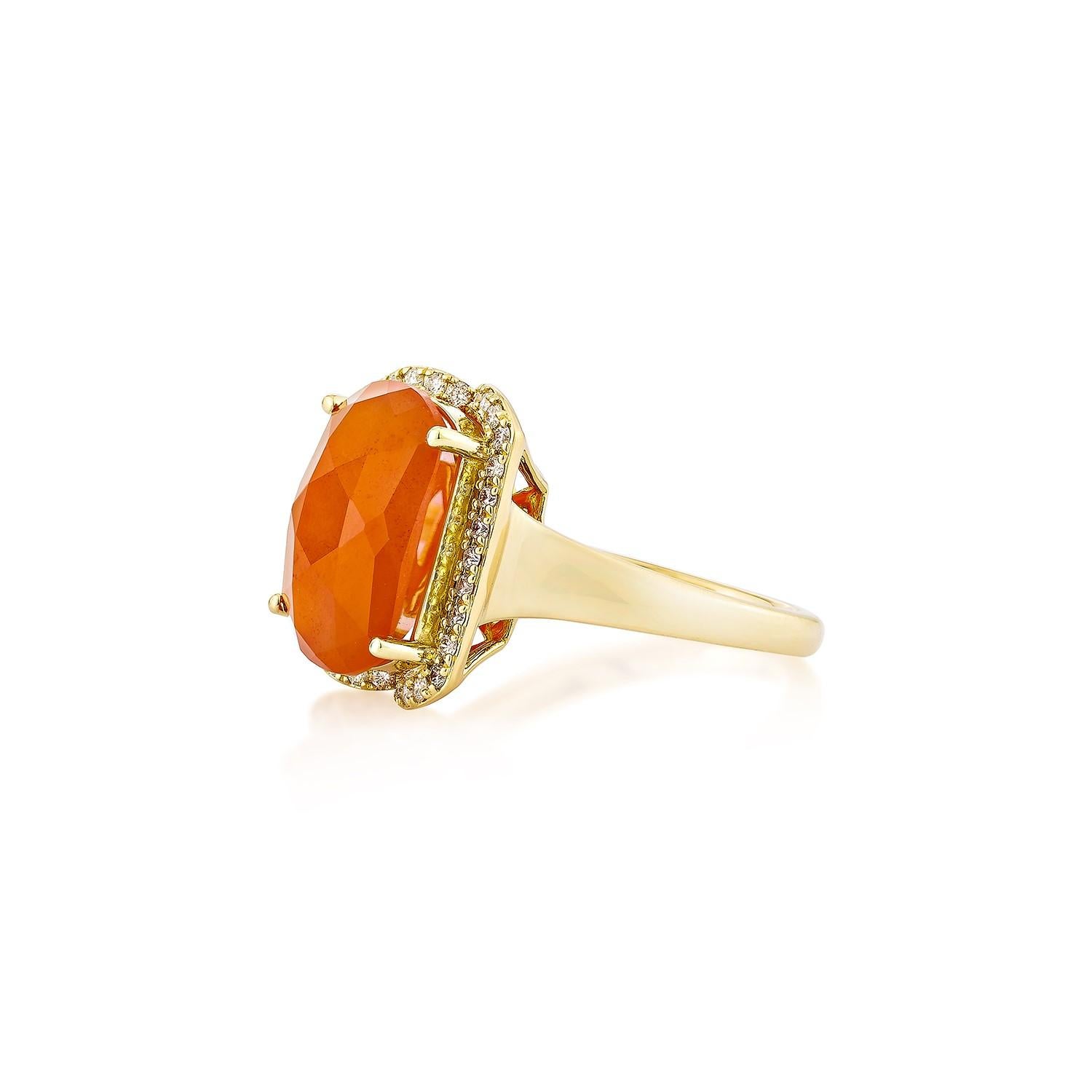 Oval Cut Sunita Nahata Carnelian 6.15ct. Fancy Ring in 18KYG with White Diamond. For Sale