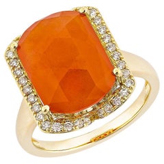 6,15 Karat Karneol Fancy Ring aus 18 Karat Gelbgold mit weißem Diamant.