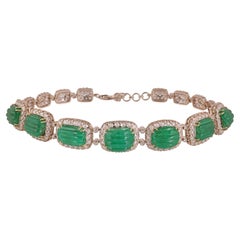 61.5 Carat Carved Emerald & Diamonds Bracelet 18k Yellow Gold