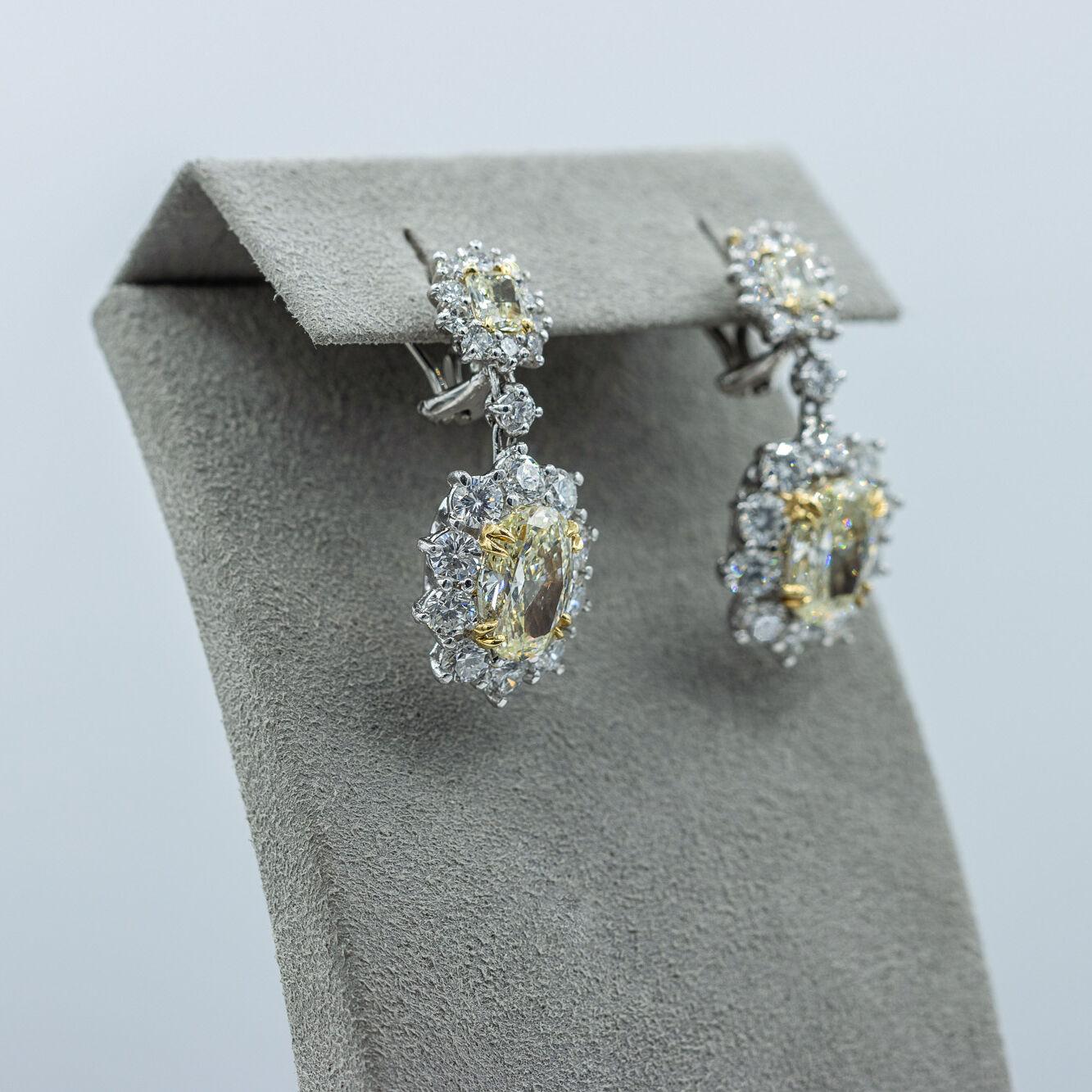 Women's Roman Malakov 6.15 Carat Fancy Yellow Diamond Halo Flower Dangle Earrings For Sale