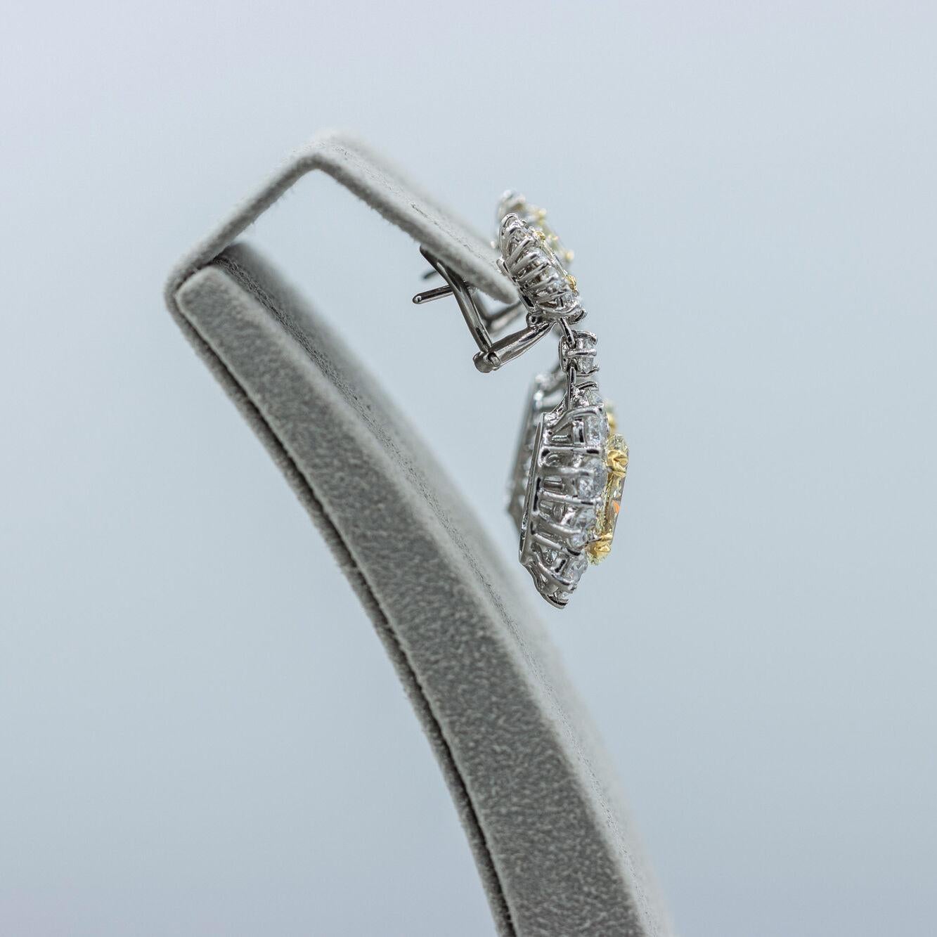 Roman Malakov 6.15 Carat Fancy Yellow Diamond Halo Flower Dangle Earrings For Sale 1