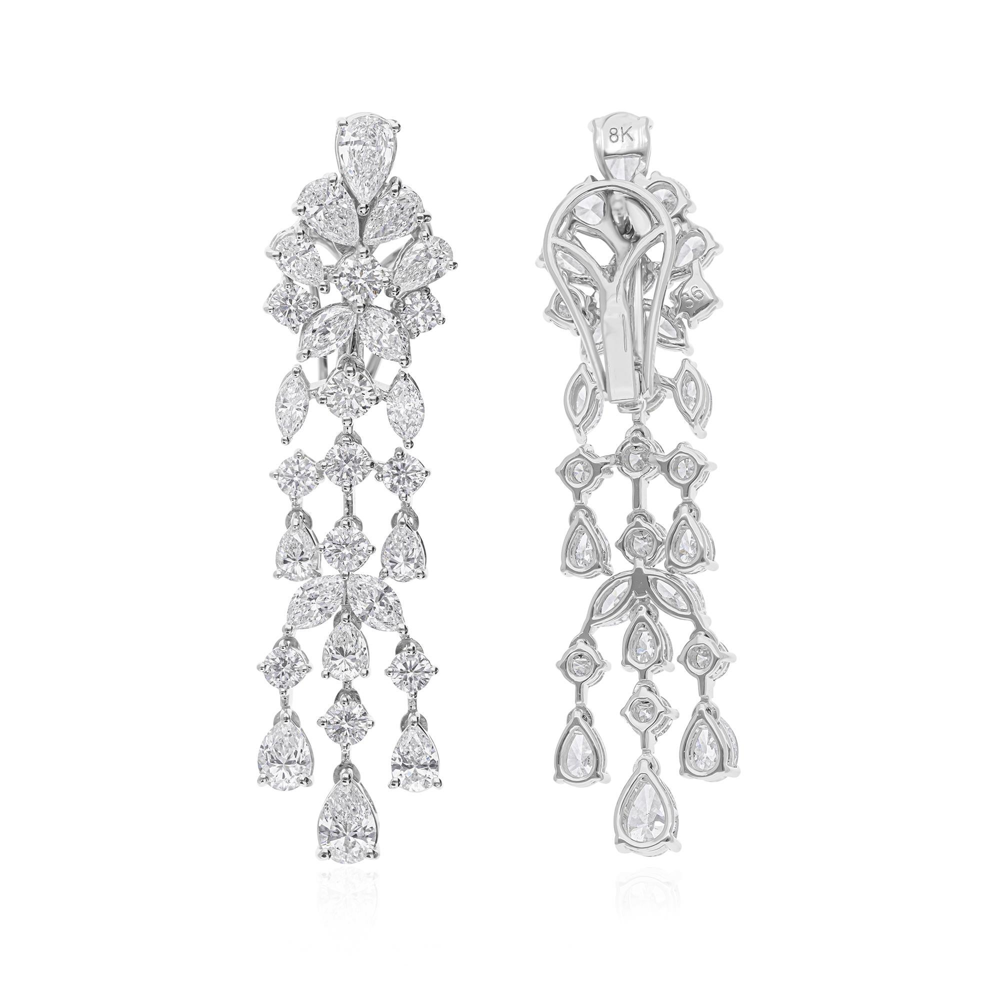 Orecchini a goccia con diamante a fiore da 6,15 carati in oro bianco 14k Tutte le tariffe pagate in vendita 1