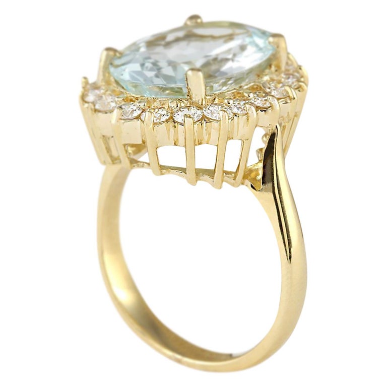 6.15 Carat Natural Aquamarine 18 Karat Yellow Gold Diamond Ring For ...
