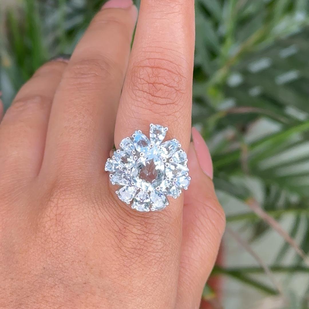 For Sale:  6.15 Carat Natural Aquamaring Cocktail Ring Made in 925 Sterling Silver for Her 2