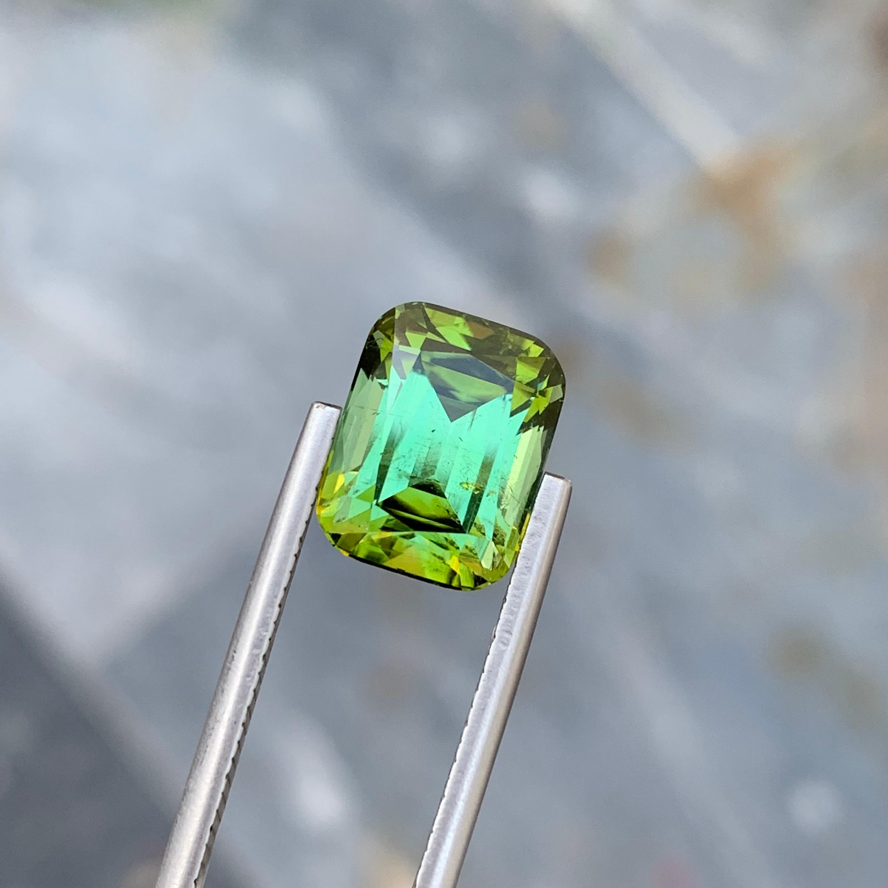 6.15 Carat Natural Loose Green Tourmaline With Lagoon Shade Emerald Shape Gem For Sale 4