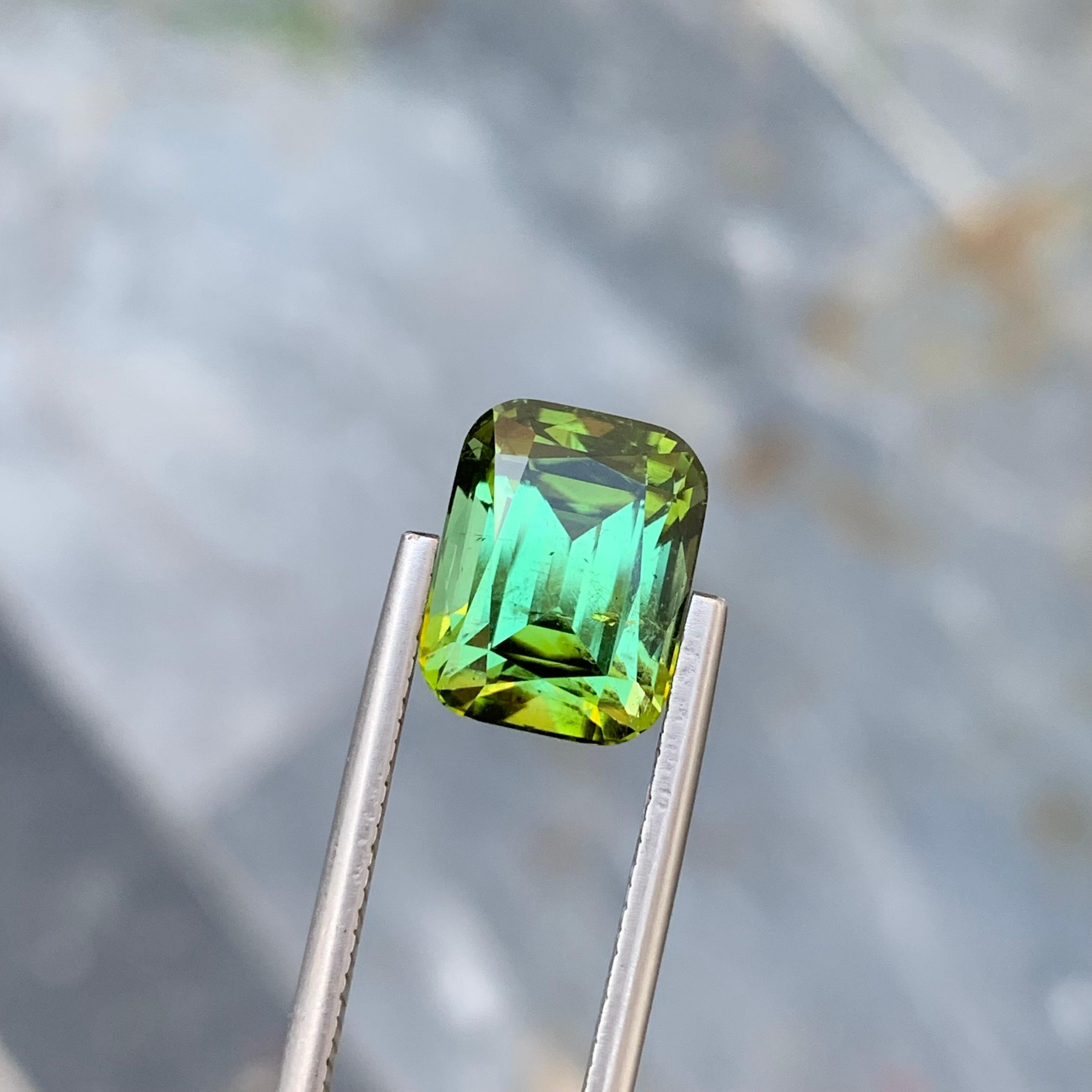 6.15 Carat Natural Loose Green Tourmaline With Lagoon Shade Emerald Shape Gem For Sale 5